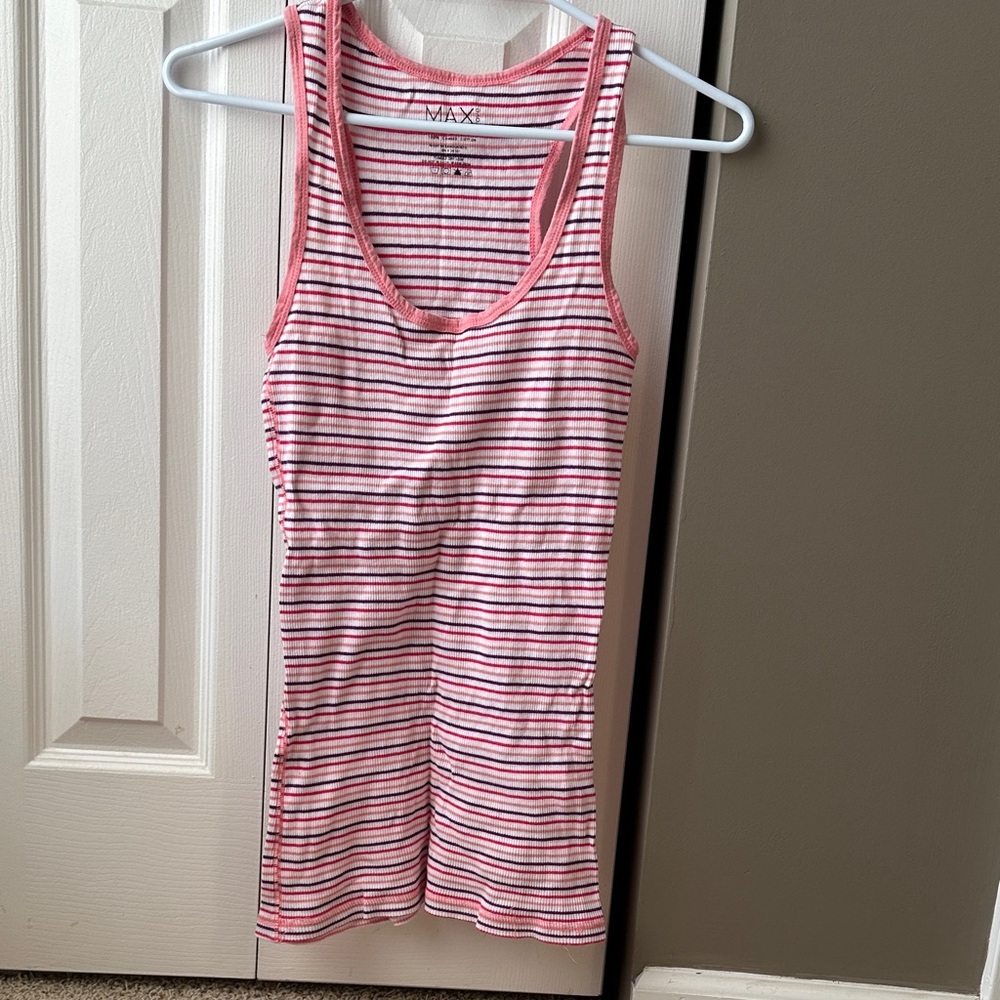 Ribbed Striped Pink, White & Purple Tank Top